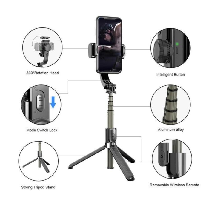 3158637290_stabilizator-telefona-gimbal Стабілізатор телефона Gimbal L08. Штатив тримач телефона з Bluetooth пультом дистанційного керування - Image 5