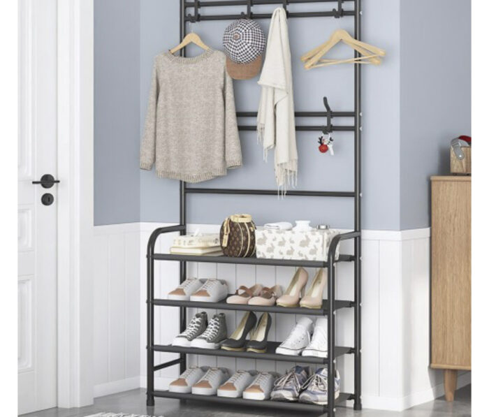 3421957491_universalnaya-veshalka-dlya Універсальний вішак для одягу New simple floor clothes rack size 60X29.5X151 см Чорний - Image 3
