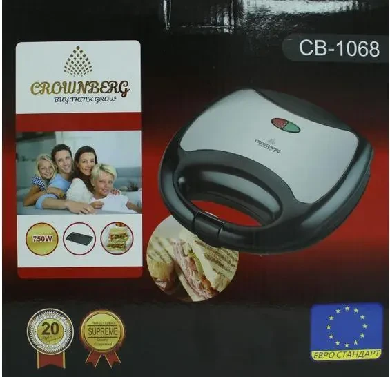 4006527308_sendvichnitsa-gril-buterbrodnitsa Сендвічниця-гриль бутербродниця Crownberg 750W - Image 3